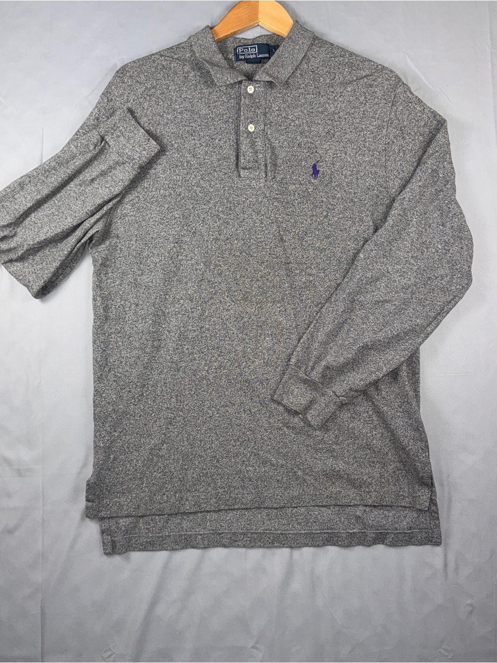 Polo Ralph Lauren Polo Shirt Mens Large Gray Long Sleeve Cotton Pony Logo Preppy
